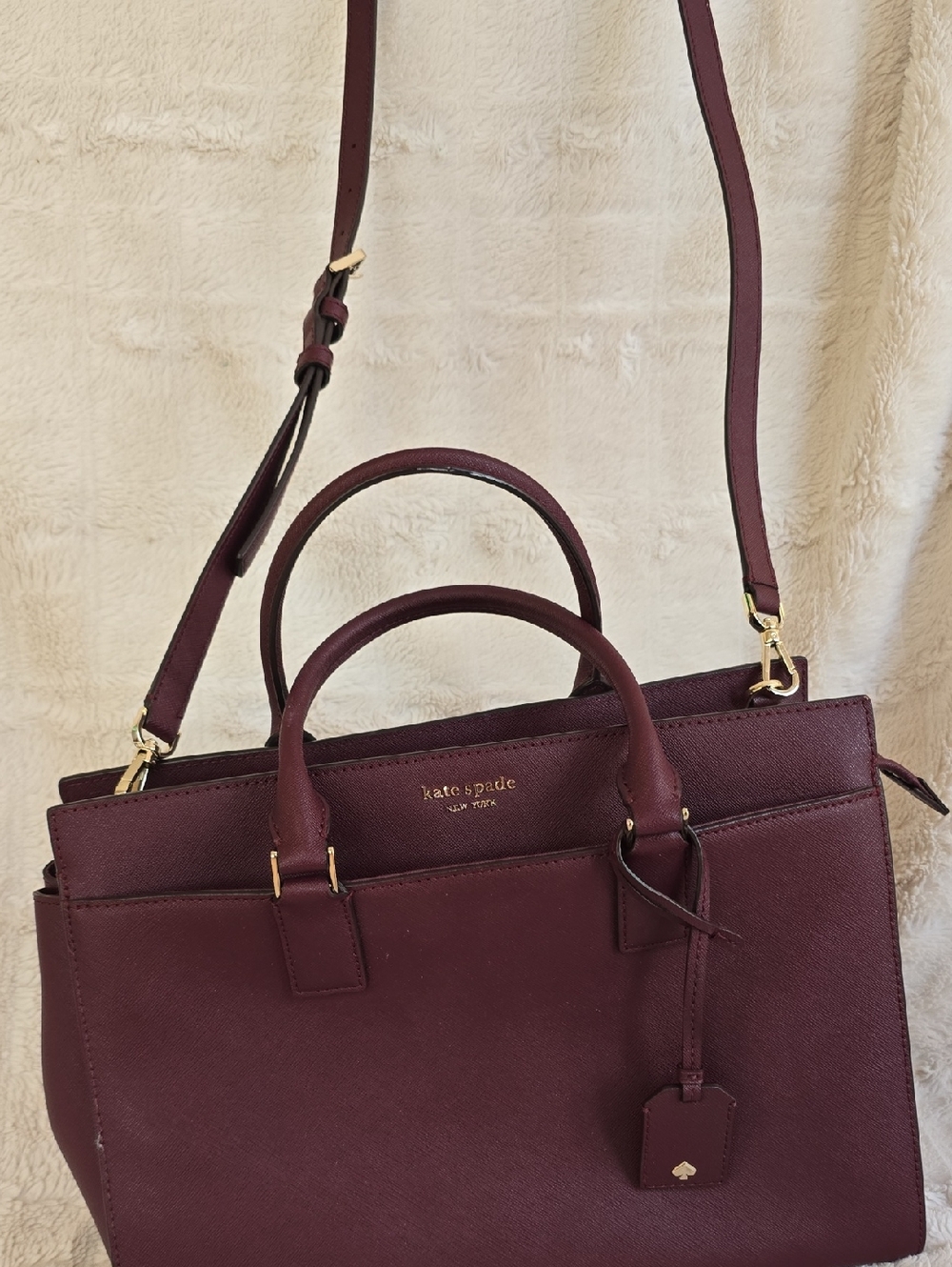 kate spade Wine Leather Satchel with Gold Hardware